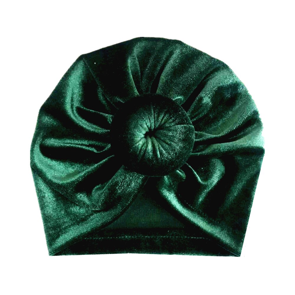 Småbørn piger børn baby fløjl donut hat stor sløjfe hårbånd pandebånd stretch turban knude hoved wrap: Mørkegrøn