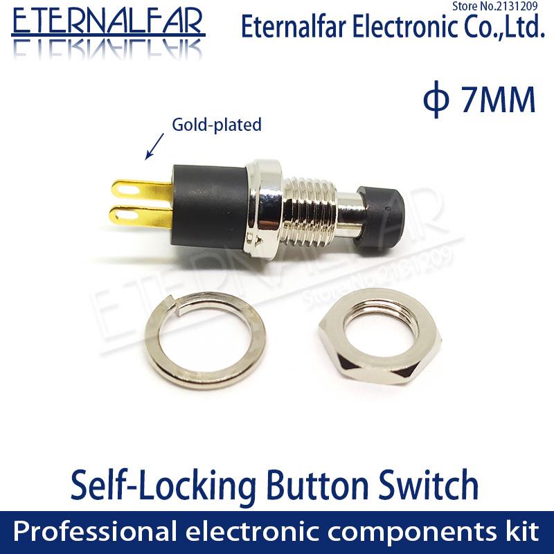 ON-OFF 1A 250V 3A 125V AC DC High Self-Locking SPST Normally Open Mini Push Switch 7MM Small Button With Gold-plated
