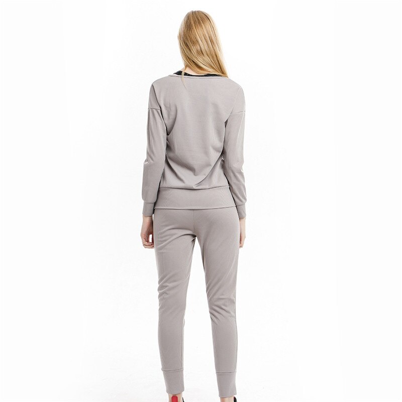Conjunto de ropa deportiva informal para mujer, conjunto de dos piezas formado por Top y pantalón, y manga larga con cuello redondo, Otoño,