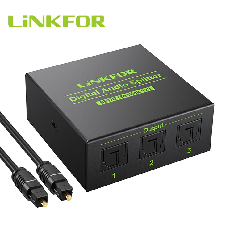 LiNKFOR 1 In 3 Out 3 vie In lega di alluminio Spdif Toslink cavo ottico Splitter Audio digitale 1x3 supporto Splitter ottico DTS AC3