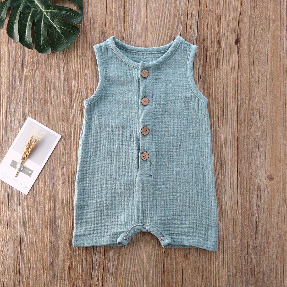 Peuter Baby Baby Meisjes Jongens Mouwloos Knoppen Effen Kleur Romper Zomer Katoen Linnen Jumpsuit: Blauw / 24M