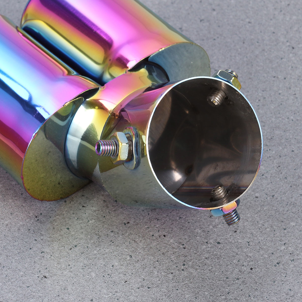 Colorful Double Outlets Stainless Steel Tailpipe Exhaust Muffler Tail Pipe Tip Cover (Curved Style)