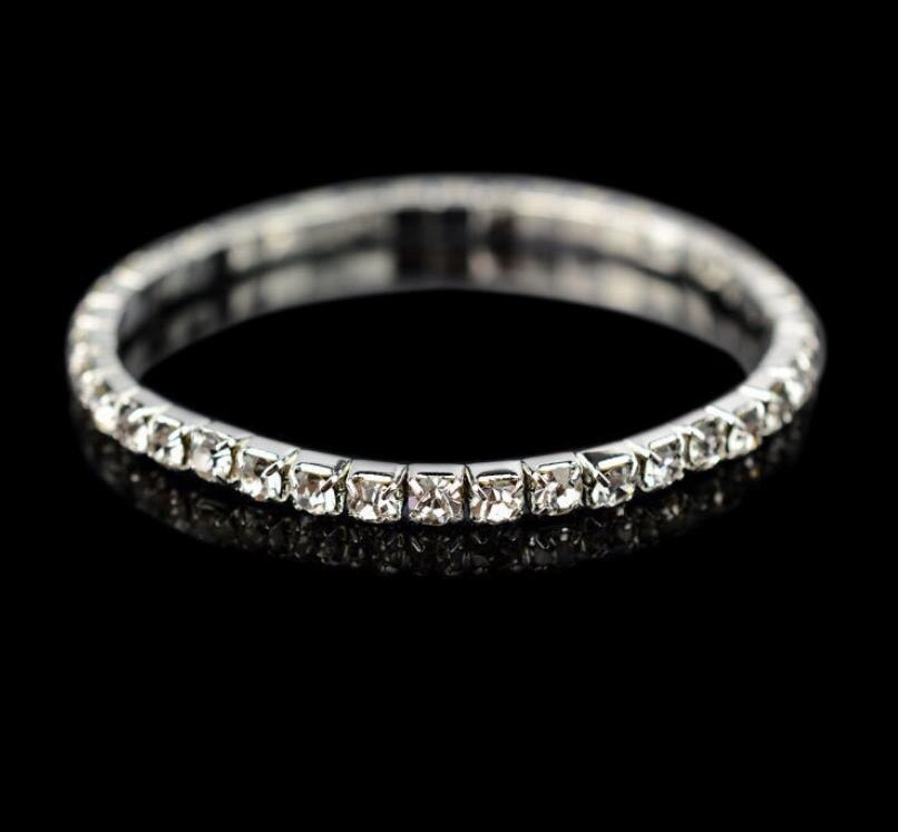 1 To 8 Rows Full Crystal Rhinestone Elastic Bracelet Silver Color Bangle Bling Wristband Women Wedding Bridal Jewelry: 1row