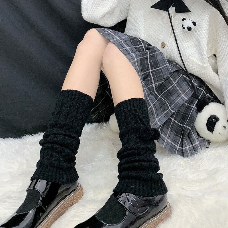 Winter Women Leg Warmers Loose Socks Wool Ball Knitted Foot Cover Warmers Korean Style Sweet Girl Lolita Cosplay Knee High Socks: 3