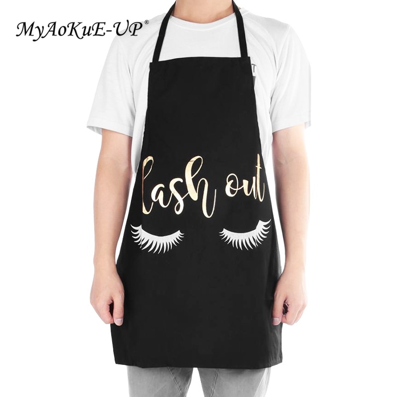 Bronzing Eyelash Pattern Grafted false eyelash Apron Women Adult Home Cooking Baking Cleaning Aprons Bibs Kitchen tools