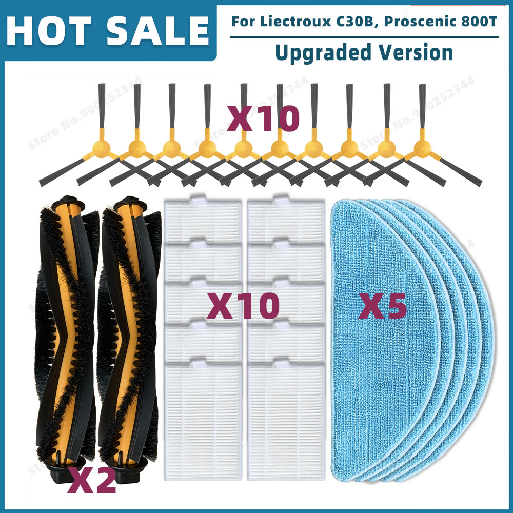 Kompatibel für Liectroux C30B XR500 E30 , Kabum Clever 500 700 , Proscenic 800T 820T 830T 820S ersatzteile hepa Filter hauptseite bürste Mopp tuch: Licht Grün