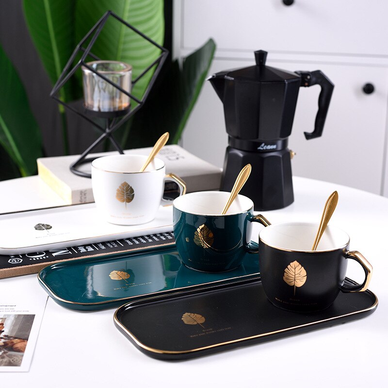 Enkel keramisk kopp kaffe guldkant lyx med sked turkiskt kaffeset grönt par taza café keramisk tekopp  be50cu