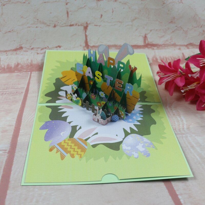 3D Handmade English Happy Easter Eggs Garden Flowering Shrubs Paper Greeting Cards PostCard Kids Friend Party Invitation