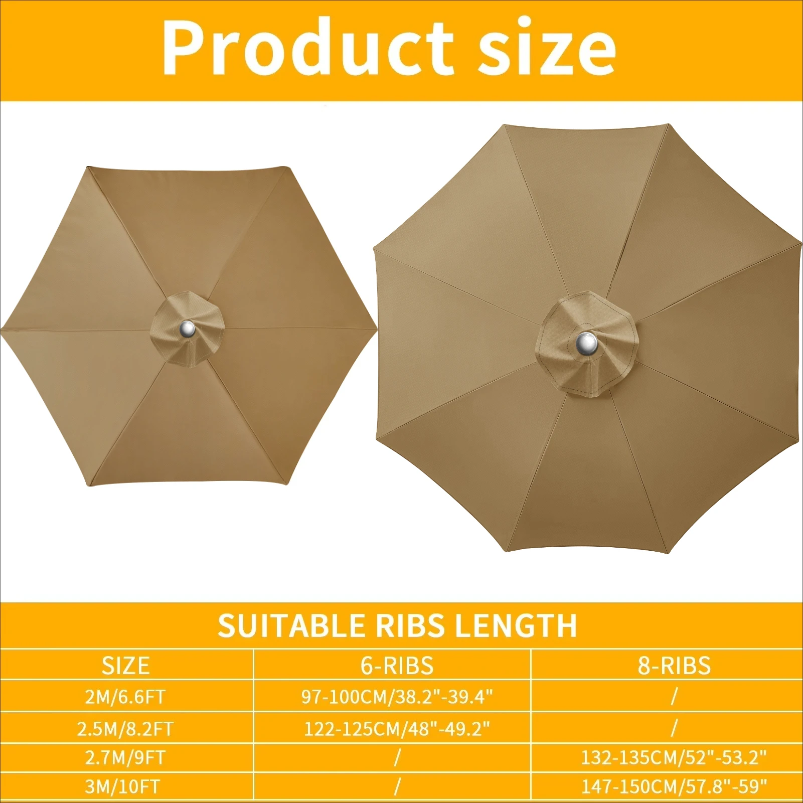 Replaceable Parasol Top Cloth Garden Outdoor Patio Canopy Umbrella Cover Sunshade Garden Canopy UV Protection 2m/2.5m/2.7m/3m