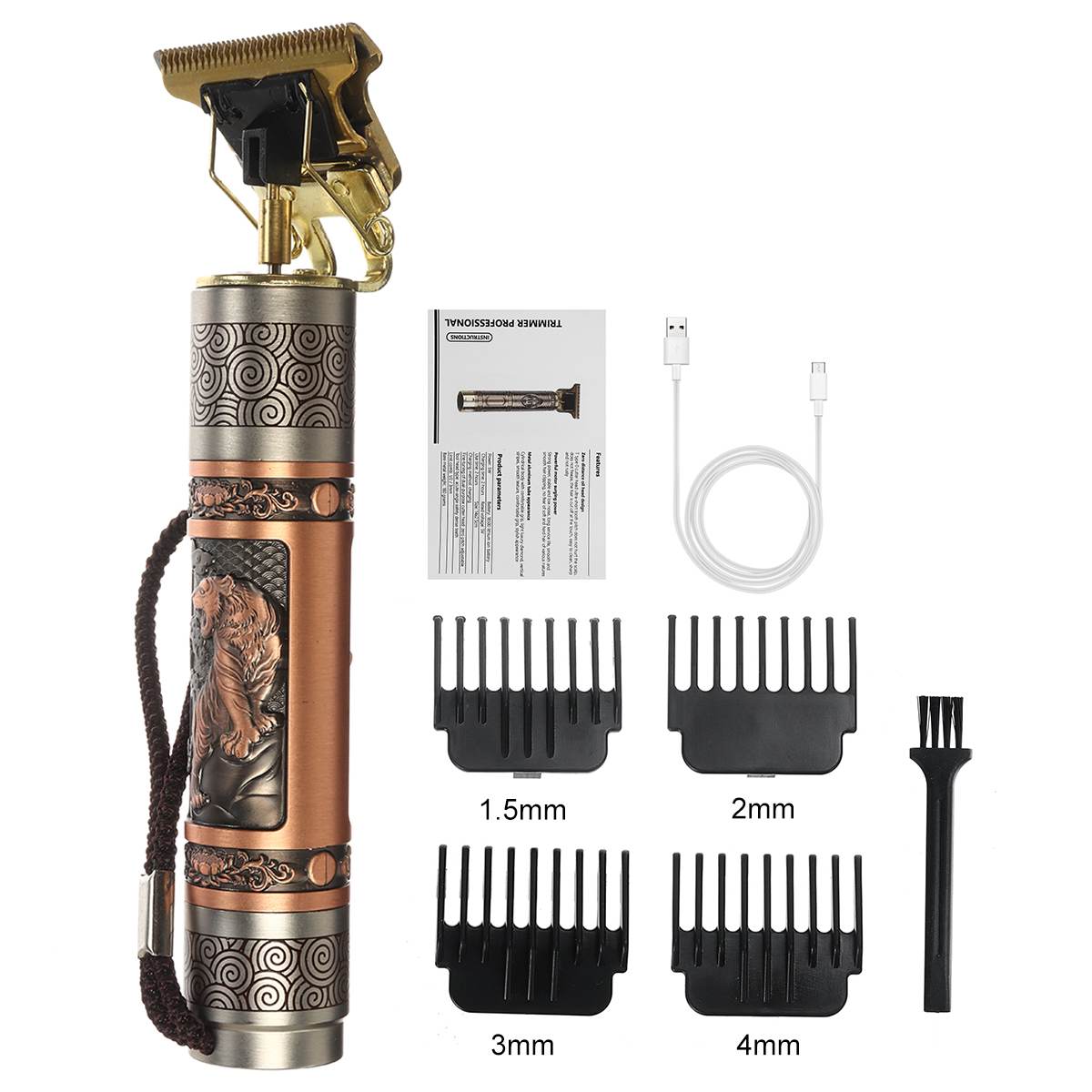 USB Bald Head Hair Clipper Trimmer Heavy Hitter Shaving Rechargeable Cordless Hair Cutter Buddha Dragon Tiger 0mm T Blade Head