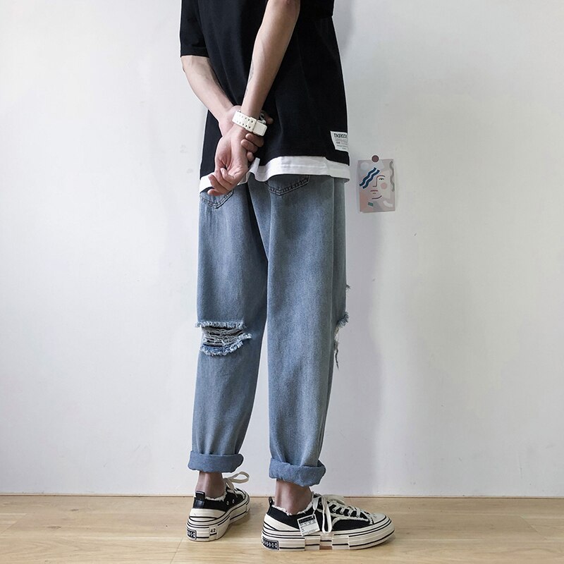 Street jeans herr byxor herr tighta kläder slitna män slimmad dragkedja hip hop harajuku herr jeans herr jeans cool