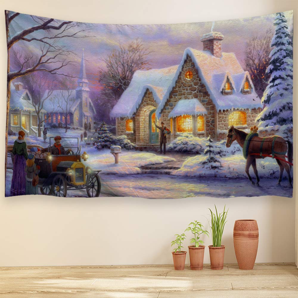 Christmas Tapestries Wall Hanging Winter Snow Classic Scene