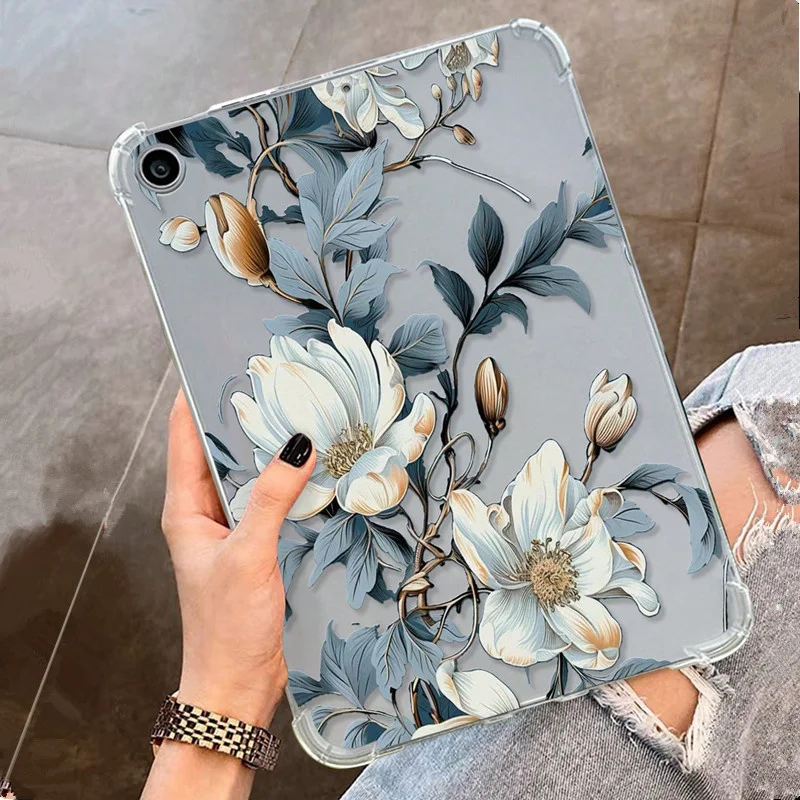 For Ipad Air 5 4 10th 10.9 Case ipad air 11 Pro 11 10.5 9.7 Cover 10.2 7th 8th 9th Gen Blue Leaf Flower Branch Painted Shell: EIGHTEEN