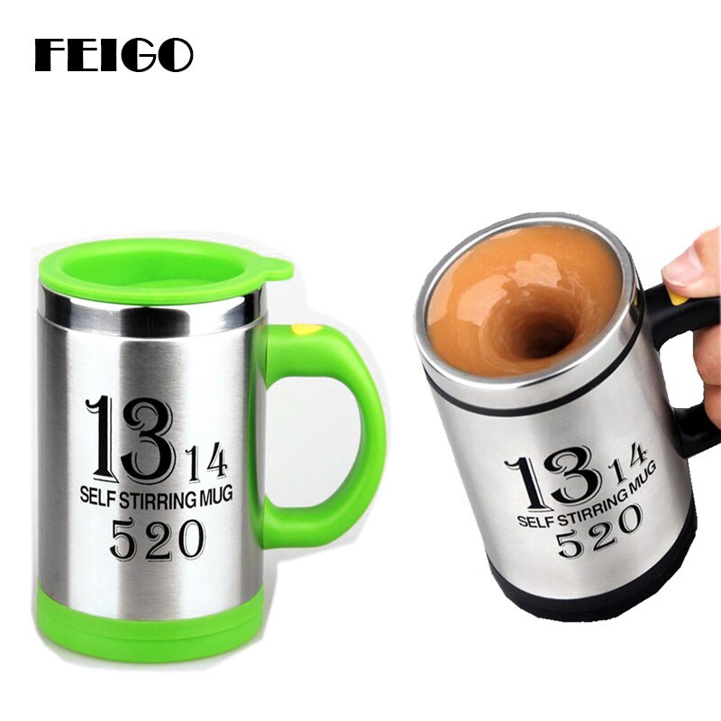 Taza de café creativa FEIGO de 400 ml, taza mezcladora automática eléctrica de acero inoxidable para mezclas y bebidas, taza de F256