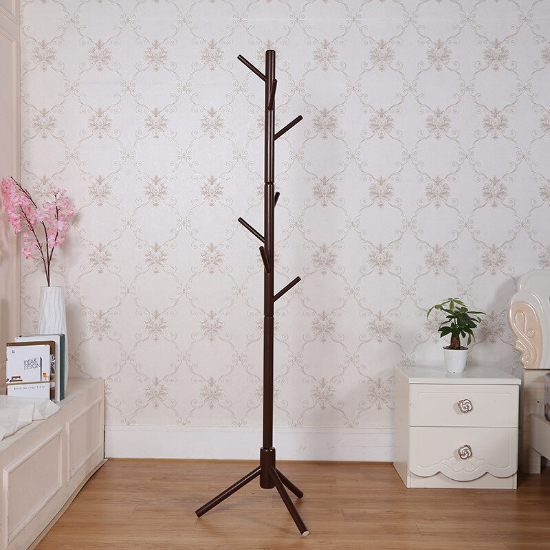 Wood Tree Coat Rack Stand Wooden Coat Rack Free Standing With 8 Hooks For Coats Hats Scarves Clothes Handbags: Black