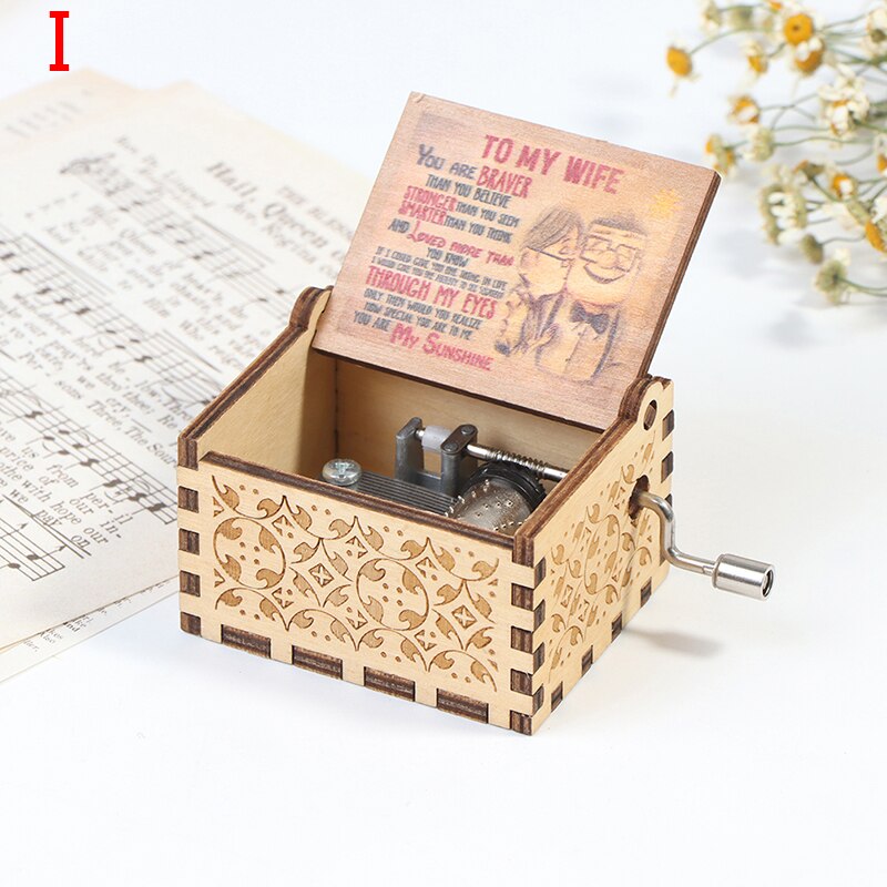 Wooden Hand Cranked Engraved Music Box Happy Birthday For Festival: I