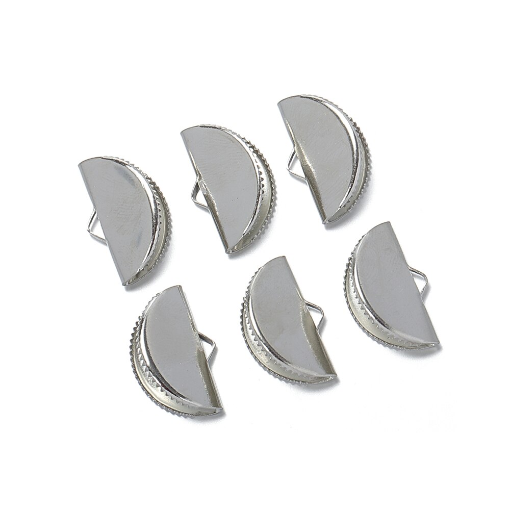 50 pz/lotto perline a crimpare Cove catenacci tappi terminali corda nastro in pelle Clip pieghevole connettori forniture per risultati di gioielli fai da te: Rhodium / 20mm