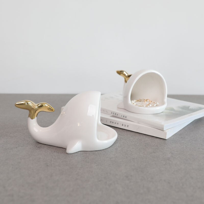 Goud wit keramiek kleine walvis sieraden beugel ring ketting oorbellen opberglade zeepkist lade
