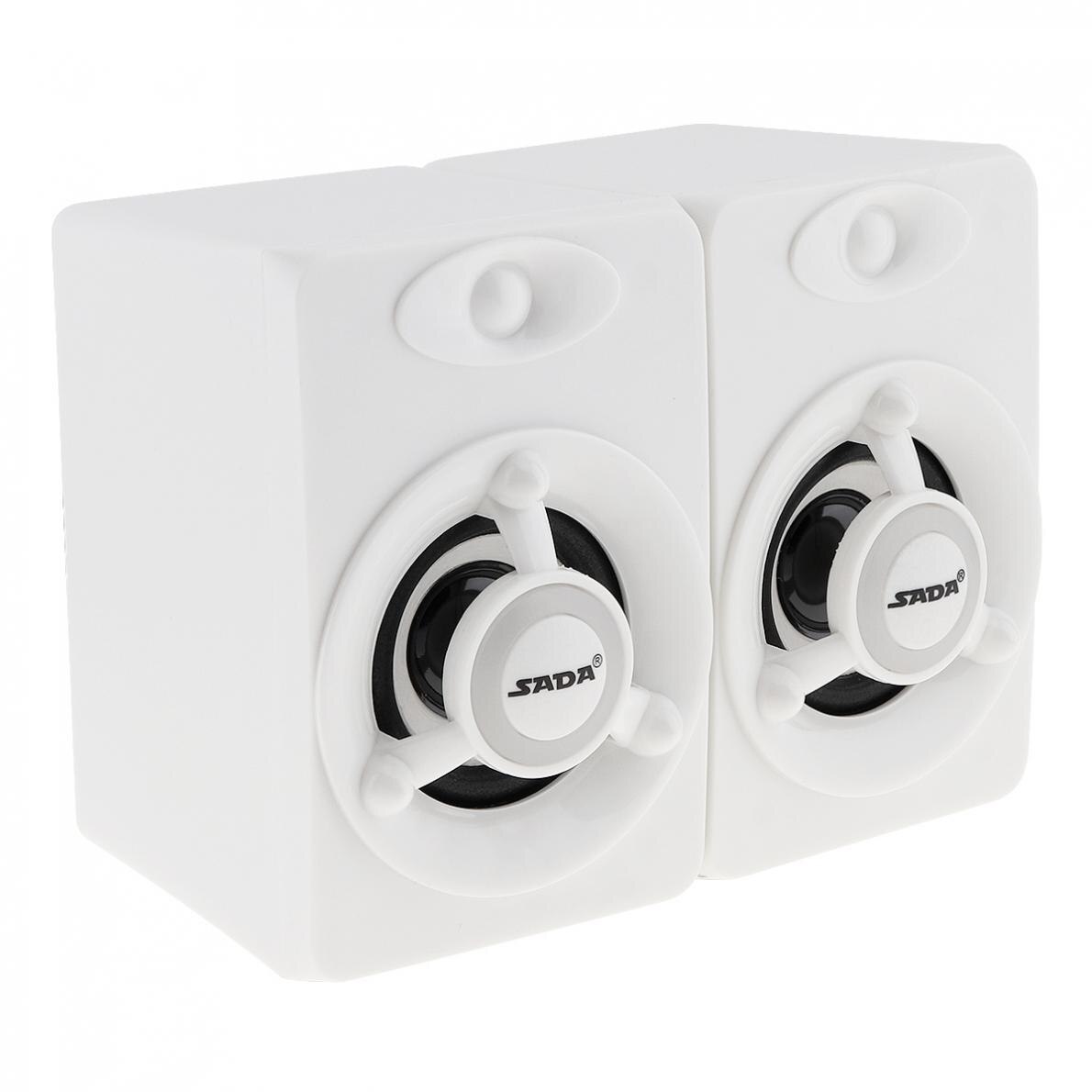 Sada V-118 Mini Wit Draagbare USB2.0 Subwoofer Computer Speaker Met Lichtgevende Veelkleurige Lamp Voor Desktop Pc/Mobiel