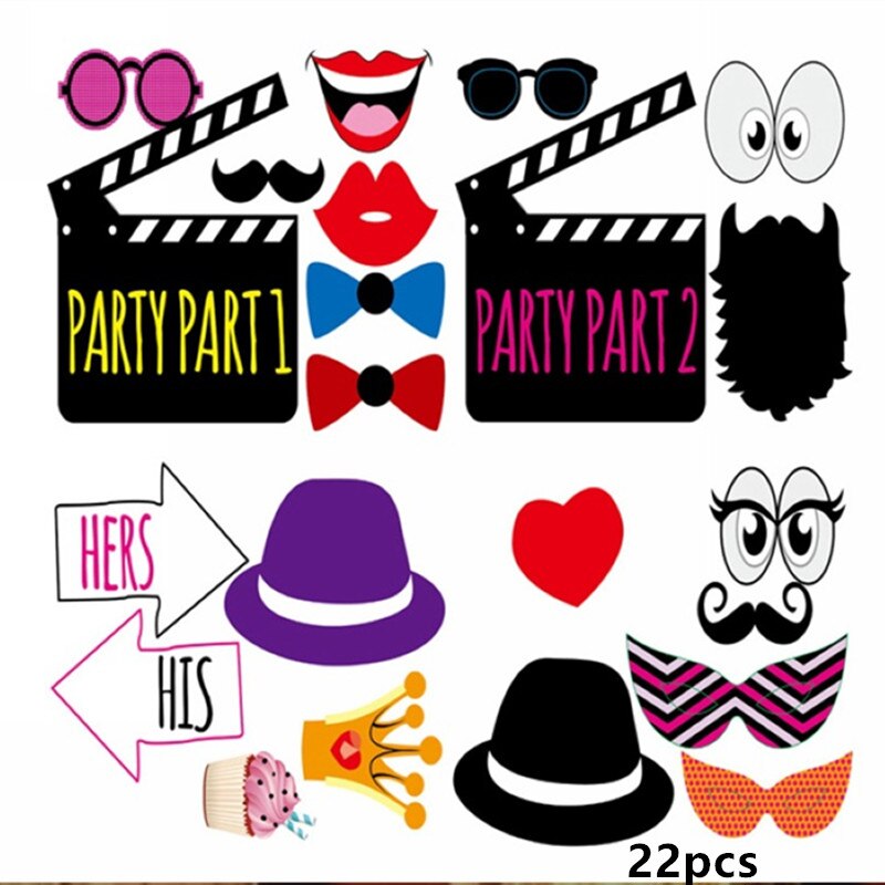 Team Bride PhotoBooth Props Bride To Be Mr Mrs Photo booth Props Just Married Bachelorette Party Decor Funny Glasses Mustache: 22pcs party