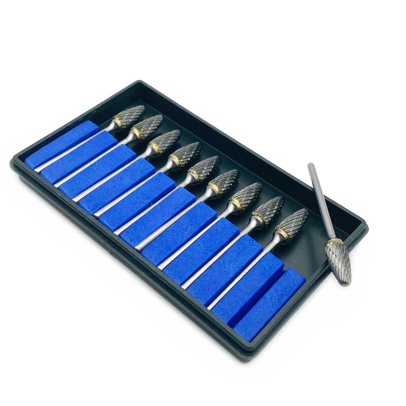 10pcs/set Dental Tungsten Steel Burs Drills Dental Lab Titanium Nitrate Carbide Burs Dentistry 2.35mm Shank Polisher Type F6