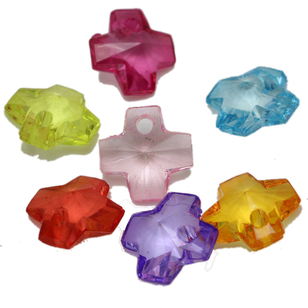 100 Mixed Color Transparent Acrylic Various Shape Pendants Heart Bear Cross DIY: Faceted Cross 14mm