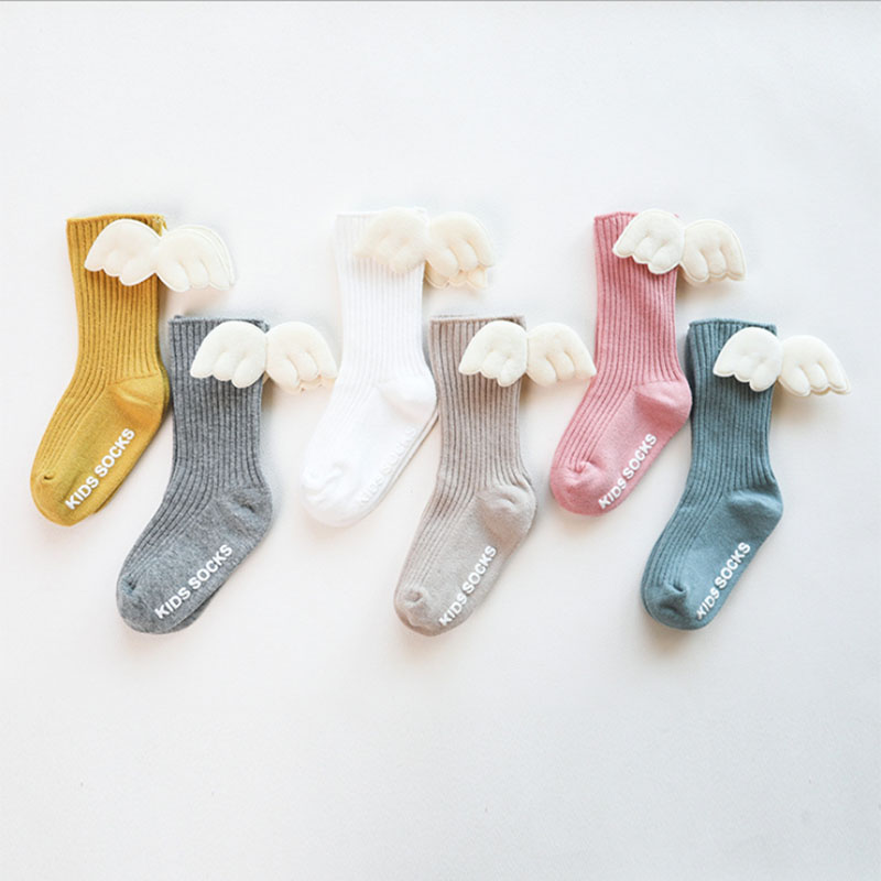 Baby Meisjes Kniekousen Angel Wing Zomer Herfst Katoenen Sokken Effen Snoep Kleur Kids Peuter Korte Sokken Voor Kinderen