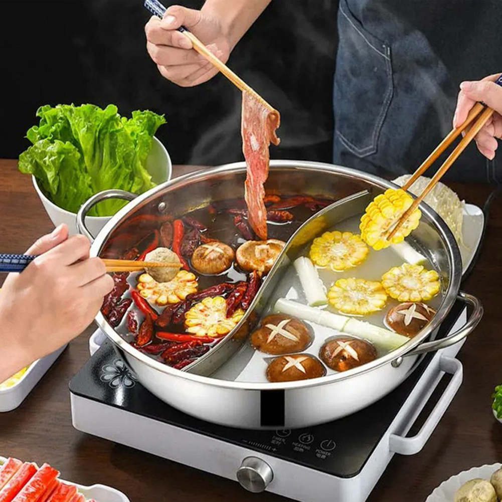 28 cm Rvs Twin Verdeelde Dubbele Pot Hotpot Fornuis Gasfornuis Compatibel Pot Chinese Pot Keuken Soep Kookpot