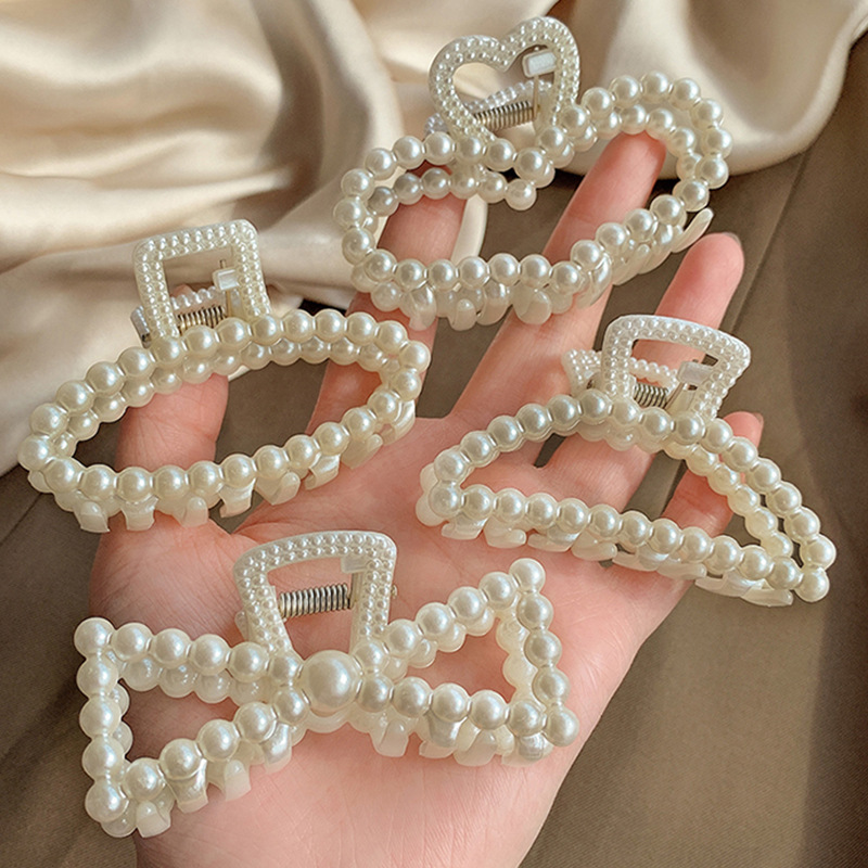 Horquilla geométrica con perlas pequeñas y medianas para mujer y niña, pinzas para el pelo de cangrejo, accesorios para el cabello, novedad de