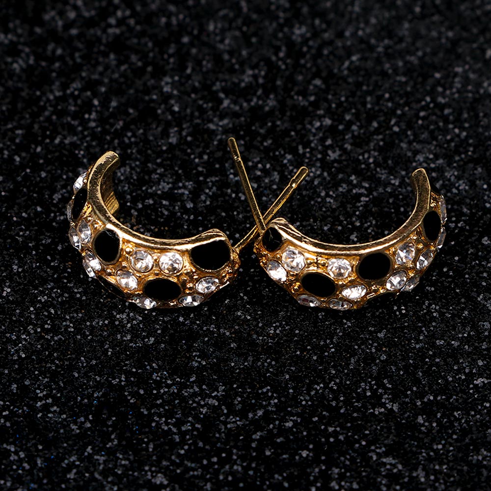 Elegante Blatt Form Hoop Ohrringe Strass Gold Farbe Surround Kleine Hoop Ohrringe Mini Slim Kreis Ohrring Schmuck: 7