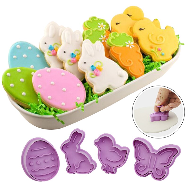 1 Set Easter Egg Rabbit Chicken Shape Cookies Cutter Plastic Fondant Biscuit Mould Cake Mold Baking Tools for Easter Decoration