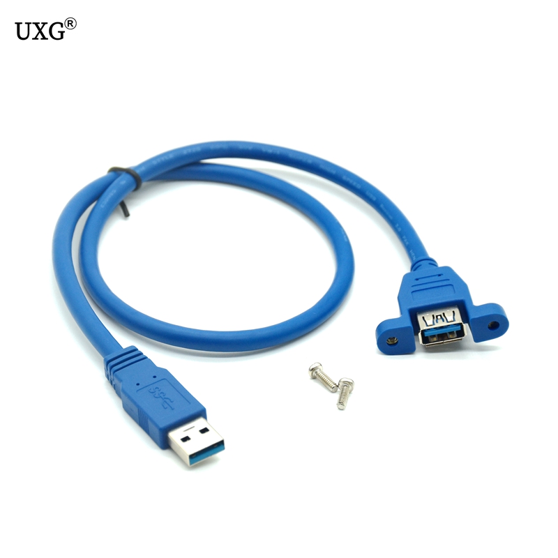 Blue USB 3.0 Cable 3.0 Extension Male To Female Extender Cable Cord With Dual Shielded Screw Panel Mount 0.3M 0.6M 1M 1.5M 3M