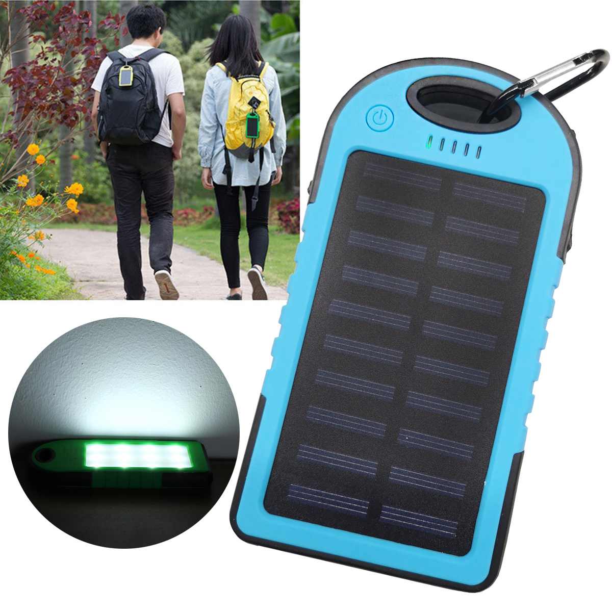 Portable Solar Power Bank Battery Solar Panel Dual USB SOS LED Light