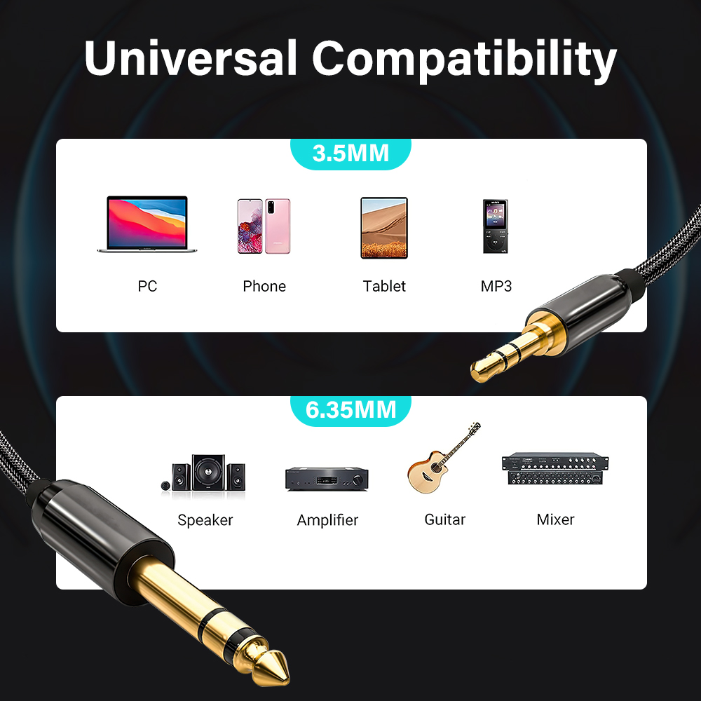 6.35 mm To 3.5 mm Jack Aux Cable For Electronic keyboard Drum Guitar Mixer Audio Connector Hifi Stereo Sound Adapte