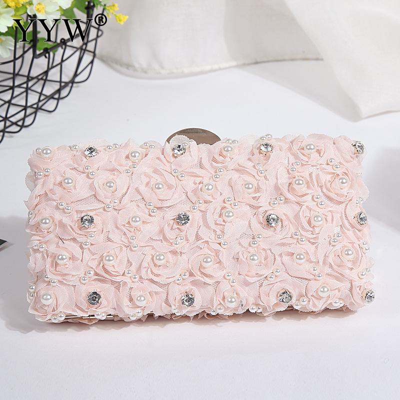 YYW Roze Plastic Parel Bloemen Clutch Met Witte Steentjes Clutch Vrouwelijke Witte Bruiloft Tas Zwart Purse Sac Belangrijkste Femme