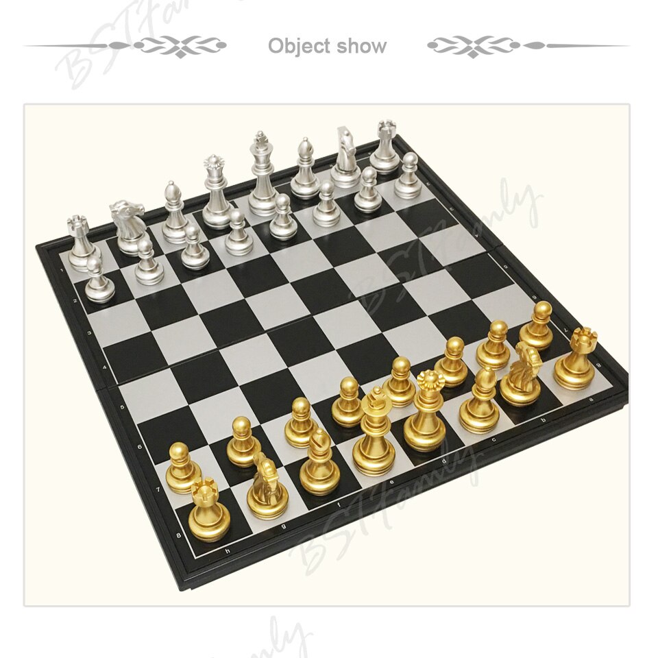BSTFAMLY Plastic Chess Set Golden Chessman International Compitition Chess Folding Checkerboard Magnetic Chess Pieces I39