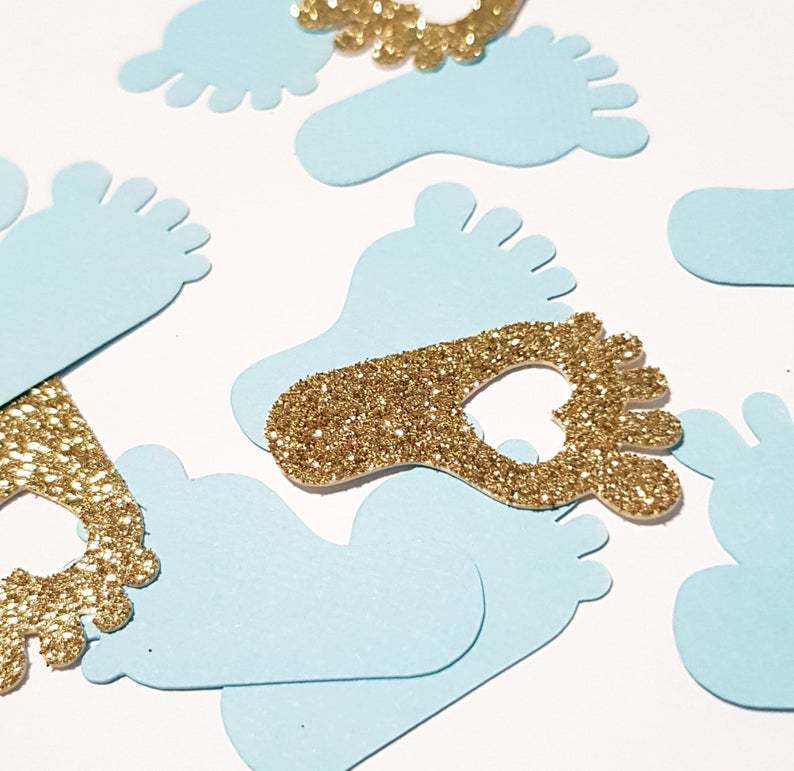 100 stk pink blå &amp; guld baby fodaftryk konfetti baby shower køn afslører fest bordpynt slik favor box gør det selv forsyninger: Blå guld