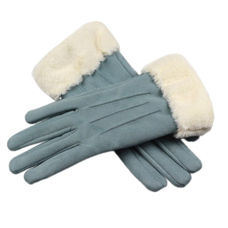 Guantes de ante para Invierno para mujer, guantes de cuero con pantalla táctil, Dedo Largo, Otoño, cálidos, de terciopelo, para conducir