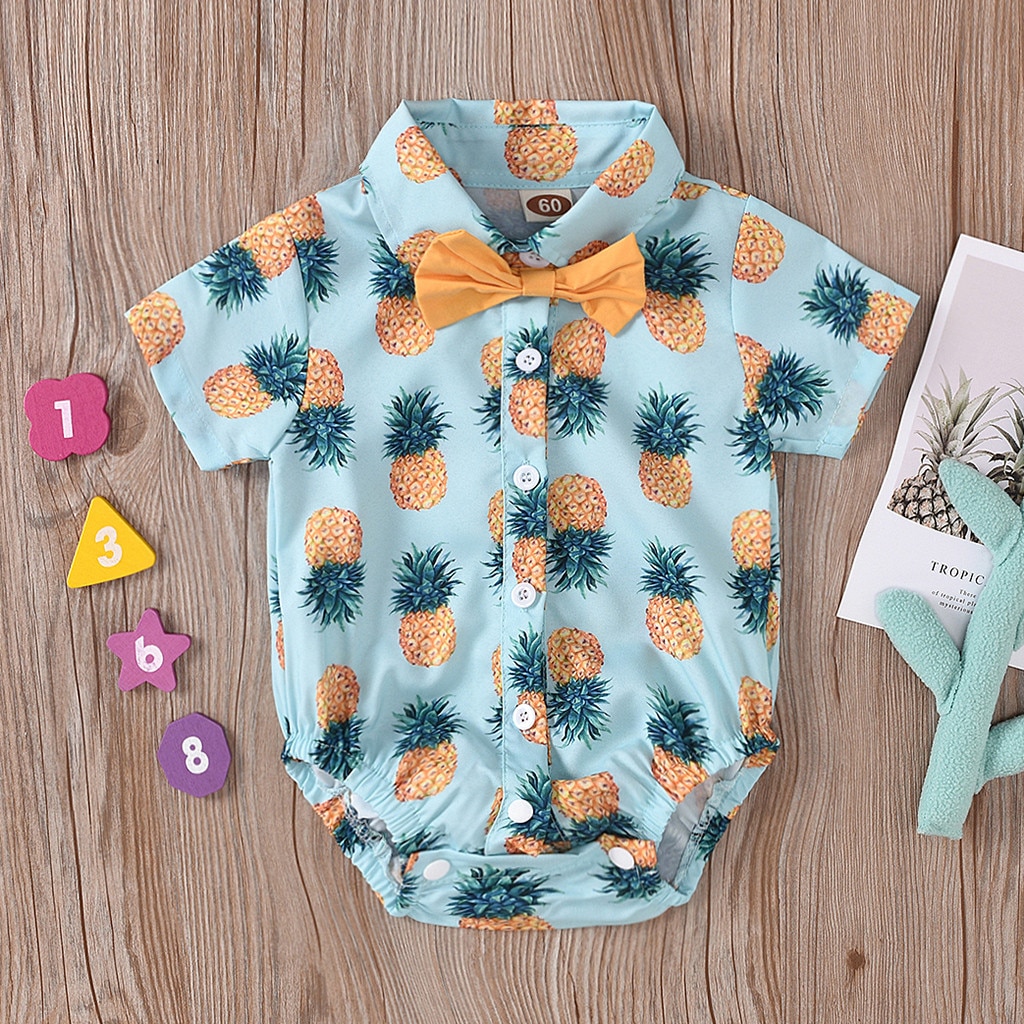 Neugeborenen Baby-spielanzug Jungen Krawatte Gentlement Ananas Print Romper Kleidung neue geboren baby kleidung Neue #40