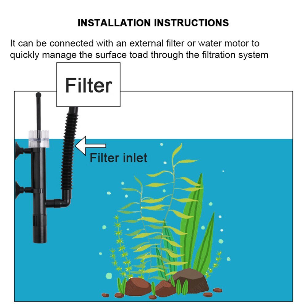 Removedor de aceite de acuario de plástico ajustable, herramienta de limpieza de purificación de superficie de agua, accesorios de suministros para mascotas