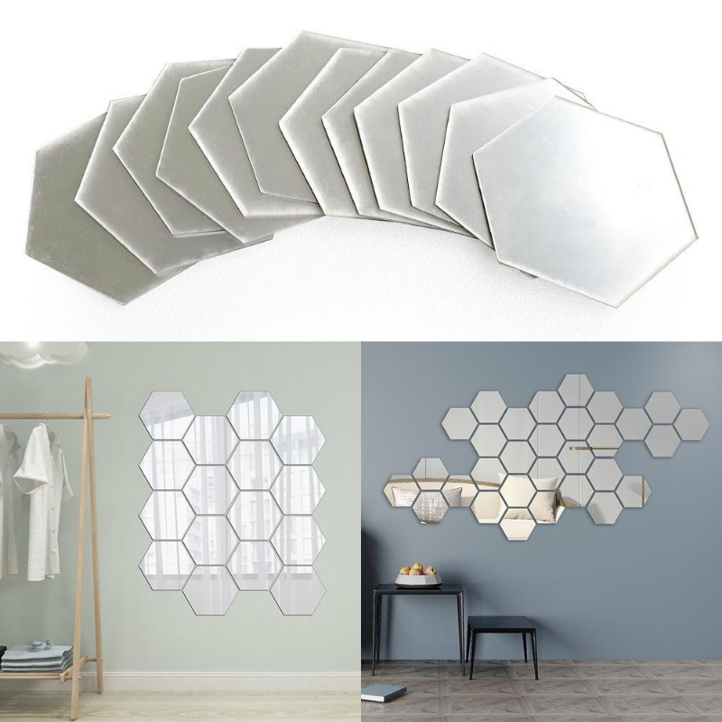 3D zeshoek spiegel muurstickers DIY muur spiegels sticker verwijderbare zelfklevende esthetische mozaïek tegels stickers woondecoratie