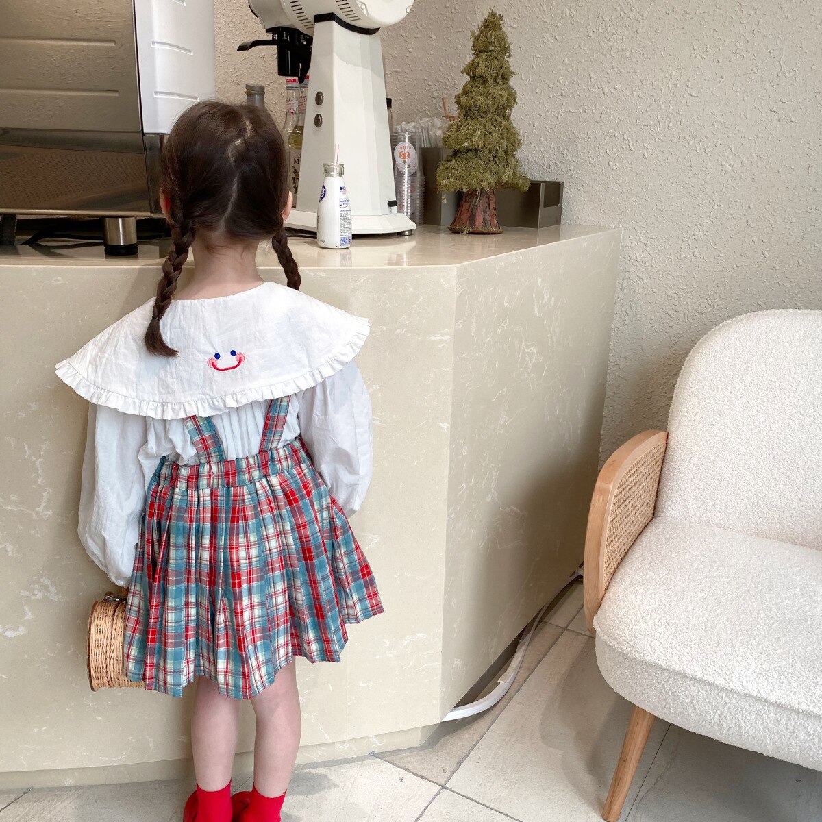 9984C camicetta bianca per bambina con risvolto grande arricciato camicia bianca per bambini camicette a maniche lunghe per ragazze coreane principessa