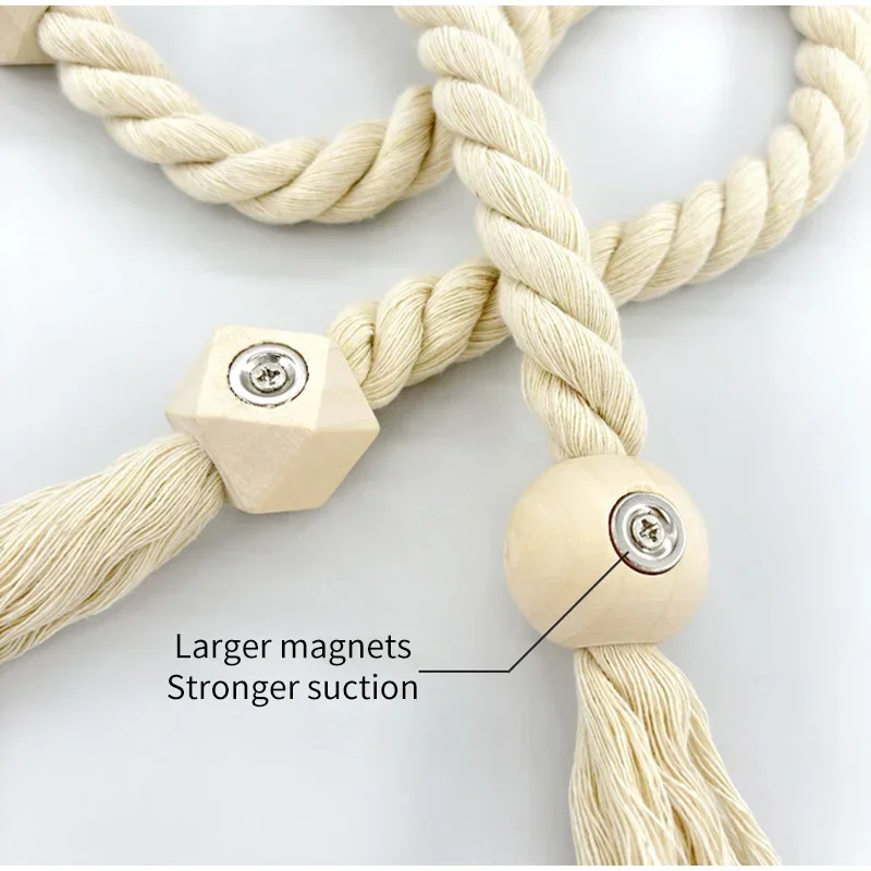 Cortinas Magnéticas de estilo bohemio para decoración del hogar, accesorios tejidos a mano de madera maciza para habitación, soporte con Clip, 2 piezas