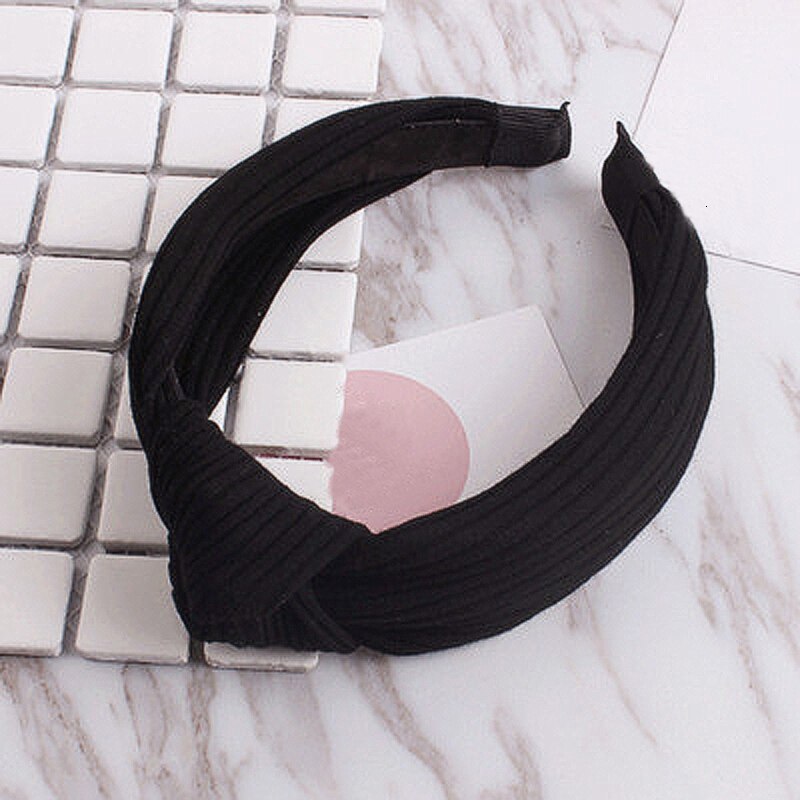 Solid Color Cloth Headband Cross Hair Band for Women Wide Plastic Hair Hoop Lady Turban Bezel Hair Bands Girls Hair Accessories: Black