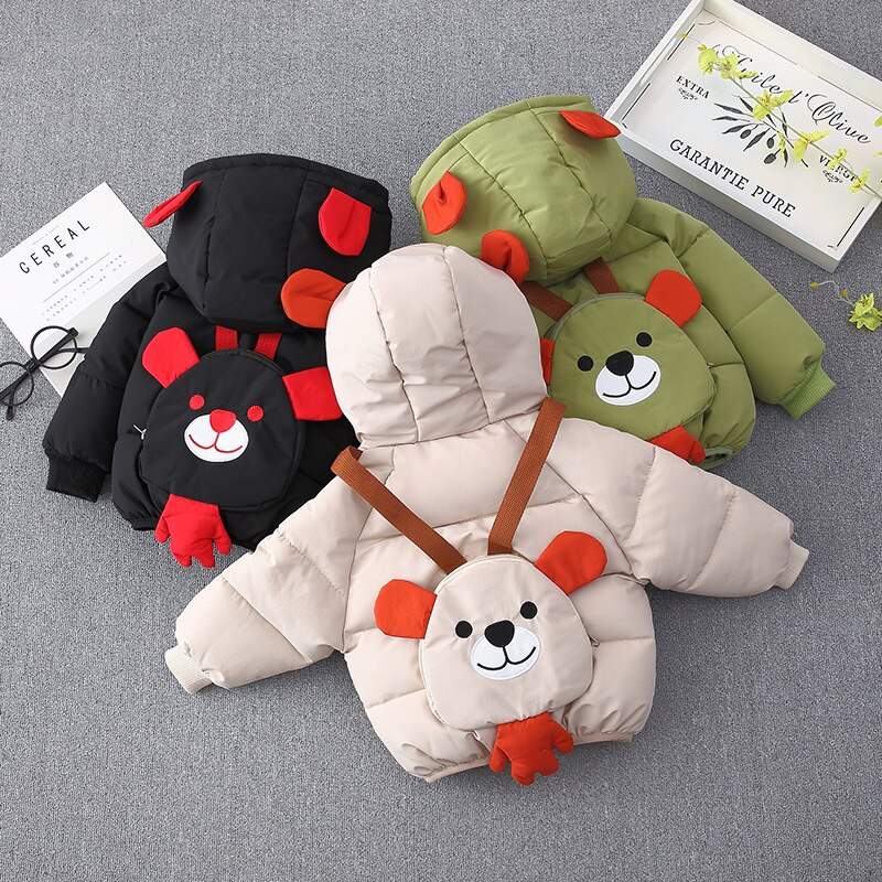Winter Baby Meisjes Hooded Cartoon Beer Katoen Gewatteerde Warme Jassen Kids Sneeuw Wear Jongens Bovenkleding Kinderen Parka Jassen Casaco