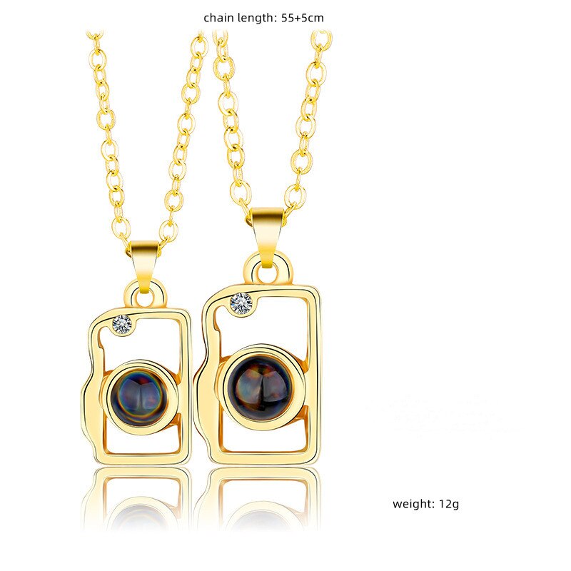 Collana magnetica per coppia da 2 pezzi per donna uomo Ti amo 100 lingue Collana con proiezione Collana con ciondolo a forma di cuore Gioielli: Rhodium d'imitazione placcato