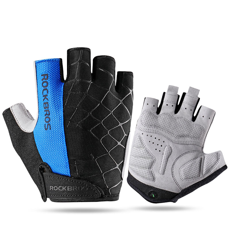 ROCKBROS Bike pół jazda palcami na rowerze rękawice odporne na wstrząsy oddychające rękawice do roweru górskiego MTB sportowe rękawiczki rowerowe: Spider 1 Blue / S