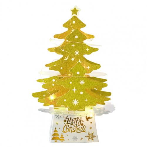 1 Set LED Christmas Tree Shape Card Stake Display Handmade Beautiful Cardboard Card Stake Decor for Home: Golden With Light