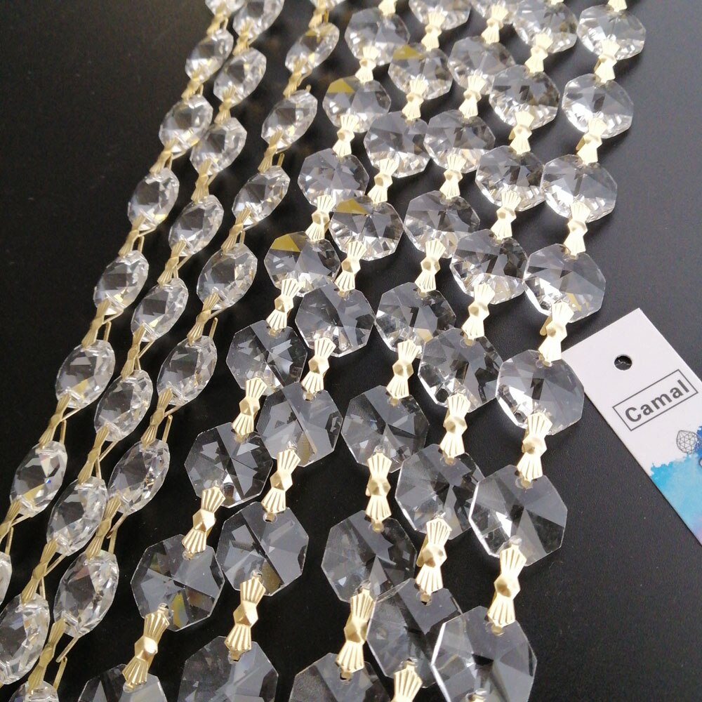 Camal 100Cm/3.3ft Clear (Goud Bowtie) 14Mm Crystal Achthoekige Bead Chain Garland Kroonluchter Lamp Deel Gordijn Craft Ornament Home