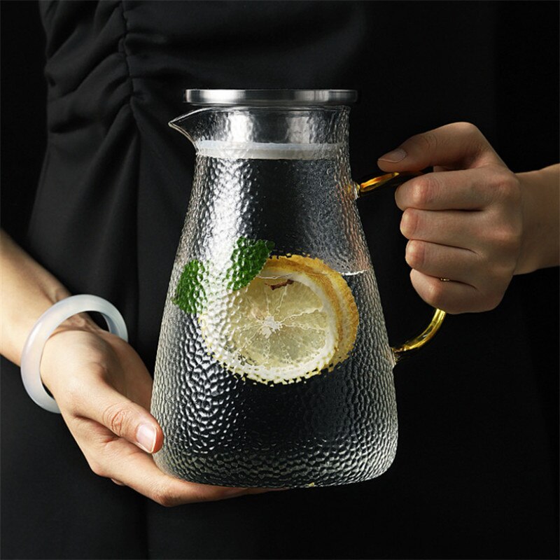 High Capacity Glass Water Jar Juice Lemonade Jug Flower Tea Pot /Cold Water Pitcher Heat-Proof Transparent Office Teapot